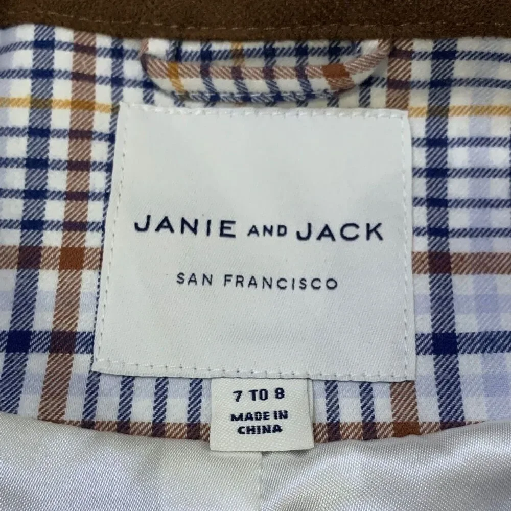 Janie and Jack Plaid Cape Jacket Blue Brown 100% Cotton Ruffle Pocket Girls 7-8